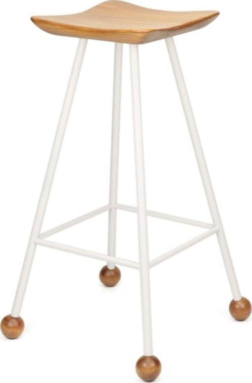 Tabure Sandalye 75 Cm Beyaz Cm Kavisli Kare Oturma Yeri Bar Taburesi Ahşap Demir Ayaklı