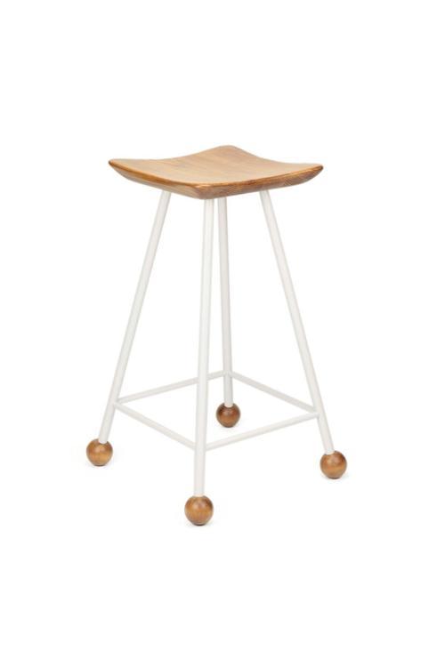 Tabure Sandalye 65 Cm Beyaz Cm Kavisli Kare Oturma Yeri Bar Taburesi Demir Ayaklı Ahşap Topuzlu