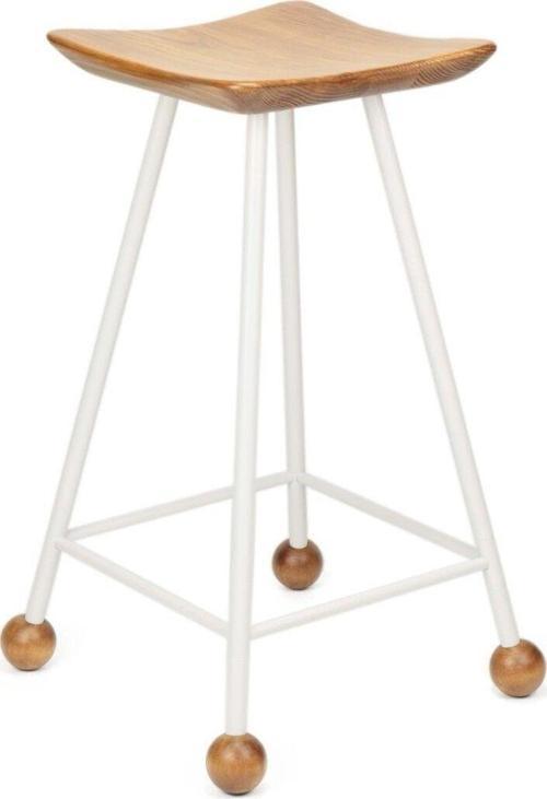 Tabure Sandalye 65 Cm Beyaz Cm Kavisli Kare Oturma Yeri Bar Taburesi Demir Ayaklı Ahşap Topuzlu