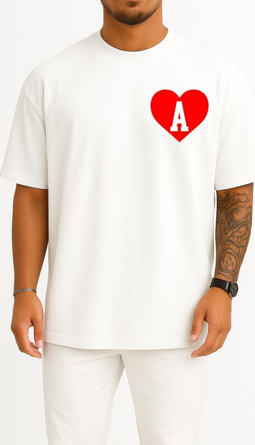 Oversize Kalp İçinde A Harfi Cep Tasarımlı Unisex T-Shirt