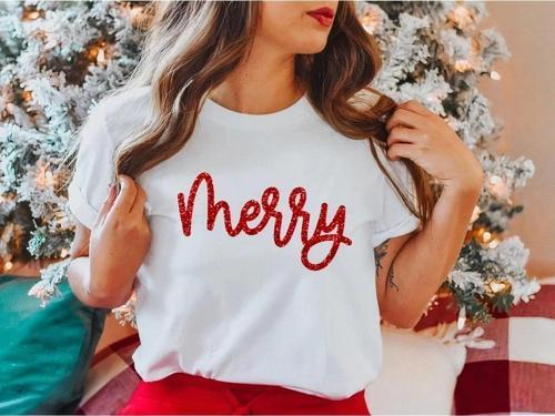 Merry Baskılı T-shirt - Beyaz