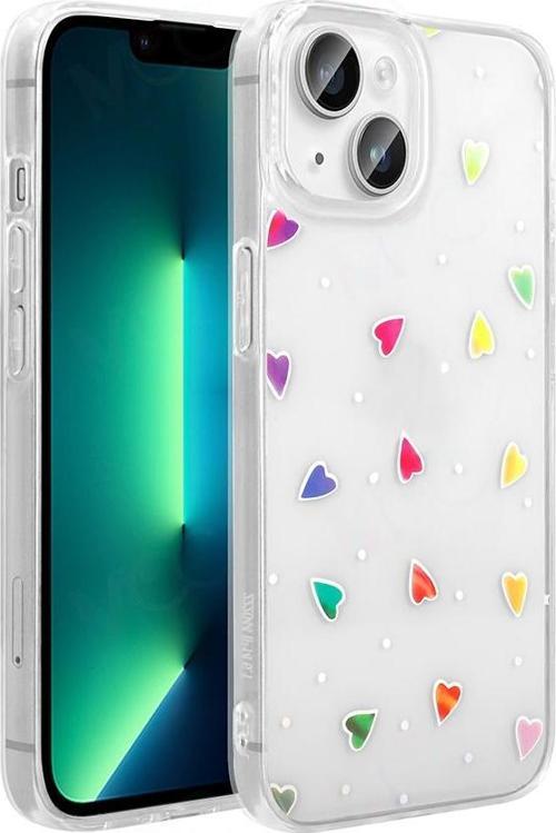 iPhone 13 Kılıf Şeffaf Desenli Figürlü Folk Sert Kapak Kalp