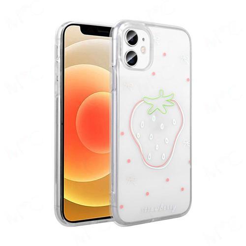 iPhone 11 Kılıf Şeffaf Desenli Figürlü Folk Sert Kapak Çilek