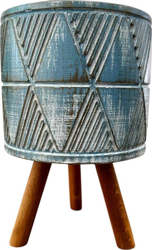 Ev dekorasyon Mavi Eskitme Piramit Beton Saksı Ayaklı Çiçeklik Saksılık