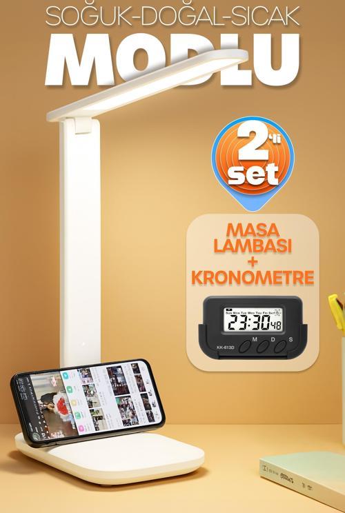 2li SET Şarjlı Masa Lambası + Kronometreli Öğrenci Saati Renk Ayarlı Ders Çalışma Okuma Lambası 