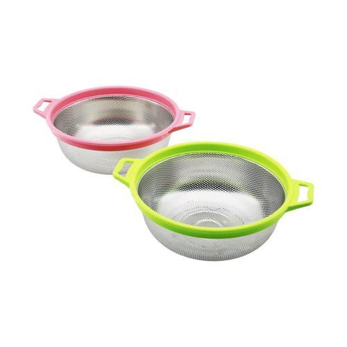 24CM RENKLİ PLASTİK ÇERÇEVE - KULPLU ÇELİK SEPET METAL SÜZGEÇ (4401)