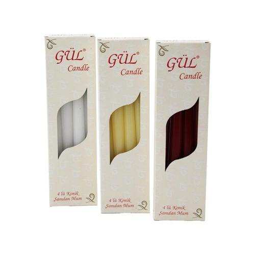 4PCS KONİK ŞAMDAN - DÜZ MUM BEYAZ - RENKLİ 2X25CM (4401)