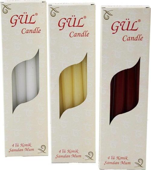 4PCS KONİK ŞAMDAN - DÜZ MUM BEYAZ - RENKLİ 2X25CM (4401)