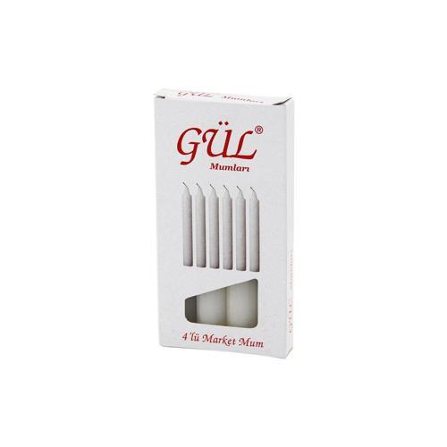4PCS - İNCE   ÇAP=1.6CM - UZUNLUK=12CM   BEYAZ KLASİK  MARKET MUM (4401)