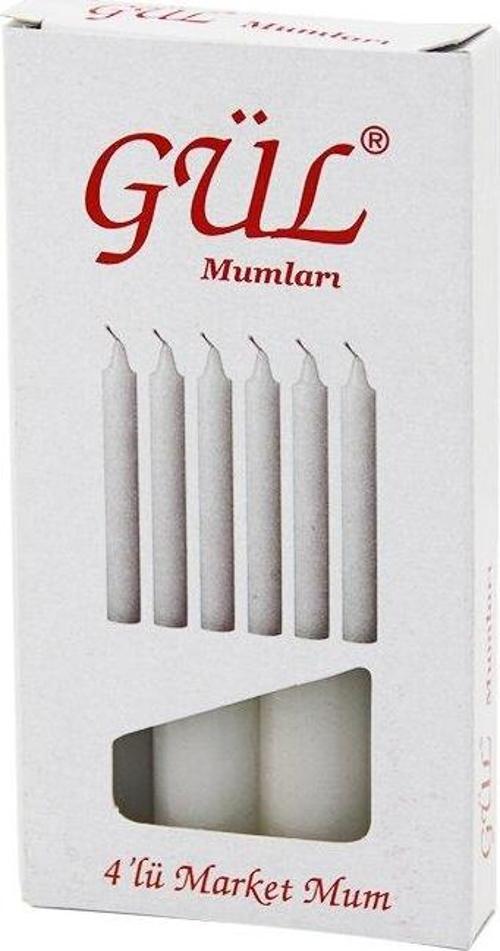 4PCS - İNCE   ÇAP=1.6CM - UZUNLUK=12CM   BEYAZ KLASİK  MARKET MUM (4401)