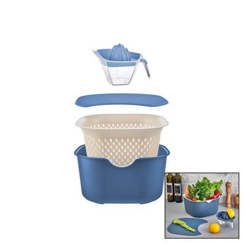 MAVİ 5PCS MUTFAK SETİ PLS.KARIŞTIRMA KAP=4LT - SÜZGEÇ=3.5LT - KESİM PANO - SIKACAK=0.25LT (4401)
