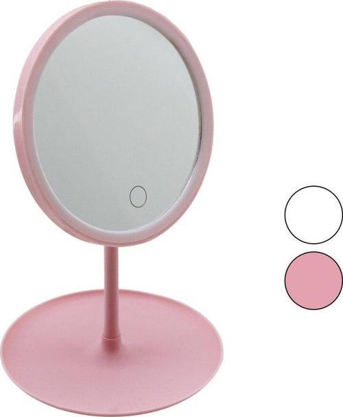 YUVARLAK 7 İNÇ LEDLİ - USB ŞARJLI MAKYAJ AYNASI 90°TAKILIK SEPETLİ AYAK RENKLİ PLS 17.5CM (4401)