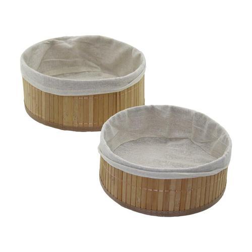 2Lİ YUVARLAK BAMBU KENAR ORGANİZER SEPET AHŞAP ALTLIK - BEZLİ Ç:24.5CM Y:10CM - Ç:20CM Y:8CM (4401)