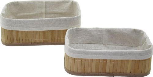 2Lİ   DİKDÖRTGEN   BAMBU KENAR  ORGANİZER SEPET AHŞAP ALTLIK - BEZLİ 19X27X10CM - 15X24X8CM (4401)