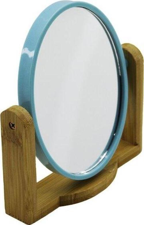 6 İNÇ OVAL - BAMBU AHŞAP AYAKLI - ÇİFT TARAFLI MAKYAJ AYNASI (4401)