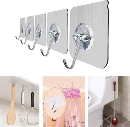 Süper Güçlü Yapışkanlı Suya Dayanıklı Şeffaf Askı 5li Set Yeniden Kullanılabilir Kancalar (4401)