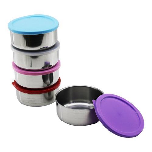 14CM   ÇELİK  SAKLAMA KABI  RENKLİ - ŞEFFAF PLASTİK KAPAK (4401)