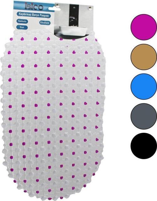 OVAL - EKO PVC +VANTUZ DESEN - ŞEFFAF RENKLİ 122PCS VANTUZ KAYDIRMAZ BANYO - KÜVET PASPAS 33X61CM (4401)