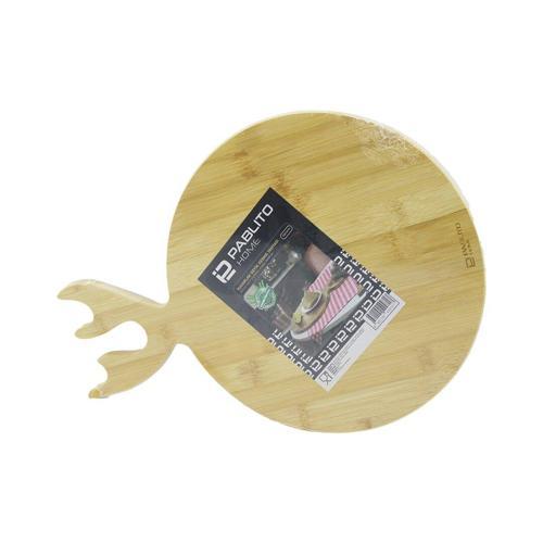 YUVARLAK AHŞAP BAMBU KESİM PANOSU - KESME TAHTASI GEYİK BOYNUZ FİGÜR SAPLI = 26CM (4401)
