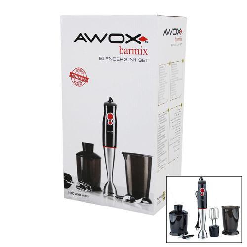 AWOX BARMİX  3İN1  BLENDER SETİ  ÇELİK 2Lİ MİKSER   ÇELİK RONDO BIÇAK   ÇELİK 4 KANATLI BIÇAK   1000W (4401)