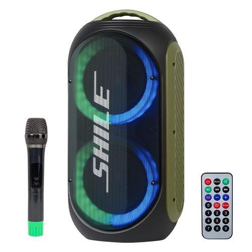 SHİLE SL-2019A EL MİKROFONLU-2 MİK GİRİŞ -2 GİTAR GİRİŞLİ KUMANDALI USB/SD/BT/FM IŞIKLI TAŞINABİLİR ŞARJLI SEYYAR ANFİ (4401)
