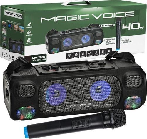 MAGICVOICE MV-7001 VHF EL MİK USB/SD/BT/UK 40 WATT IŞIKLI TAŞINABİLİR ŞARJLI SEYYAR ANFİ (4401)