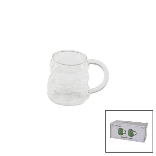2PCS  ÜZÜM - KABARCIKLI KULPLU CAM BARDAK TERMİSİL - ISIYA DAYANIKLI BOROSİLİKAT350ML (4401)