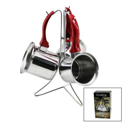 TREND  3LÜ SET   NO-3-4-5  ÇELİK CEZVE  METAL STANDLI   RENKLİ PLASTİK KULPLU (4401)