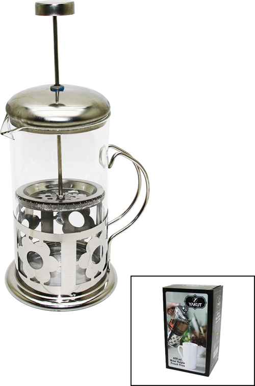 FRENCH PRESS 600ML CAM BİTKİ SÜZGEÇİ METAL KAFES - KAPAK (4401)