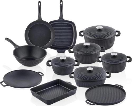 Valeriya Döküm Kapak 16 Parça Çeyiz Seti Siyah TAC-8044