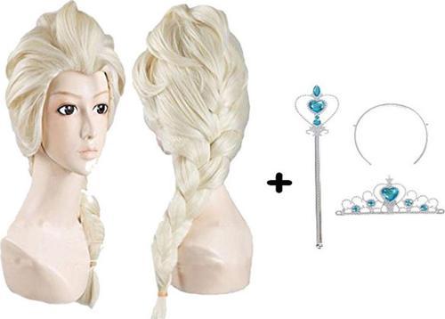 Büro Ev Ofis Gösteri Çocuk Frozen Elsa Kostümü için Örgülü Peruk Taç Sopa Seti