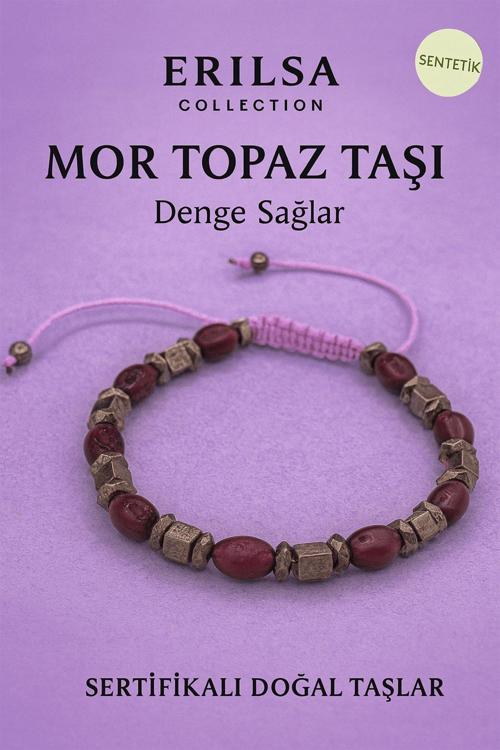Sertifikalı Ham Mor Topaz Taşı Bileklik - Sentetik Enerji Veren Şık ve Zarif Doğal Görünüm