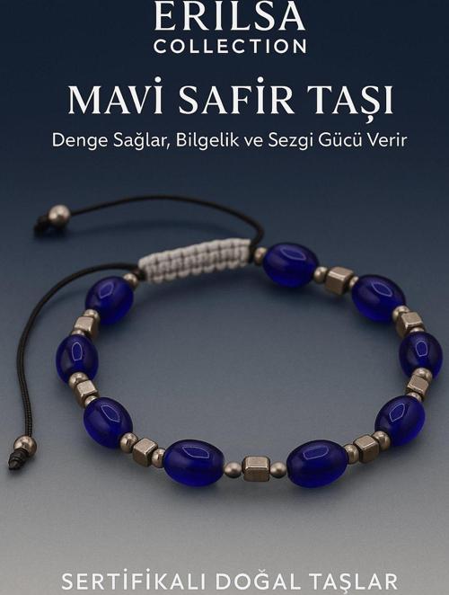 Sertifikalı Sentetik Mavi Safir Taşı Bileklik - Bilgelik Denge ve Sezgi Gücü Veren Takı