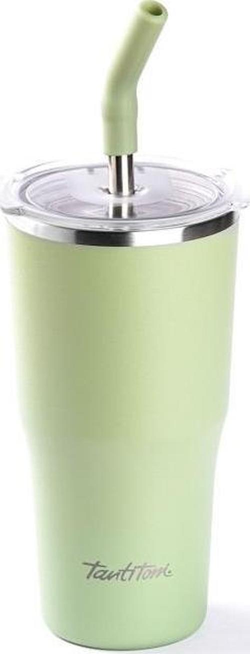 YEŞİL 2 KAPAKLI ÇİFT KATMANLI PİPETLİ TERMOS BARDAK 530ML