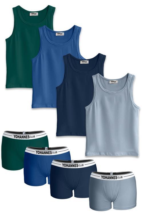 , Erkek Çocuk, Pamuklu Boxer&Atlet, Alt-Üst,  4 Çift Takım,