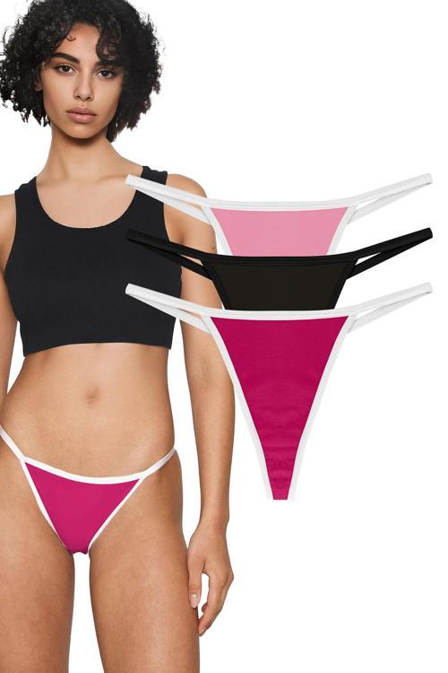 YohannesClub, Kadın, Thong String, 3'lü, Pudra, Pembe, Siyah