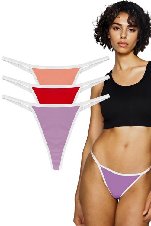 YohannesClub, Kadın, Thong String, 3'lü, Somon, Lila, Kırmızı