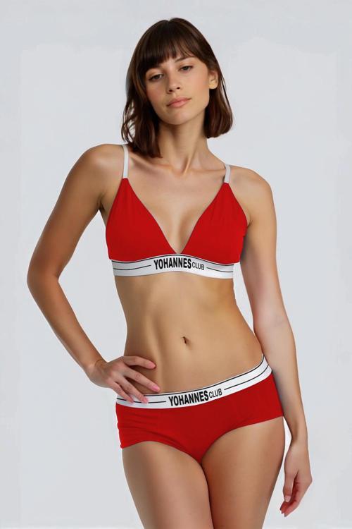 , Kadın Pamuklu İç Çamaşırı Takımı, (Üçgen Sütyen/Boxer)