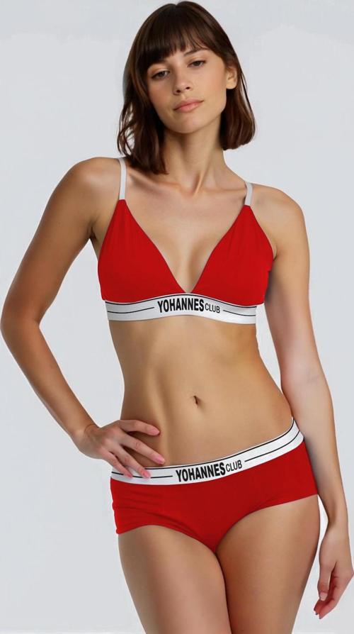 , Kadın Pamuklu İç Çamaşırı Takımı, (Üçgen Sütyen/Boxer)
