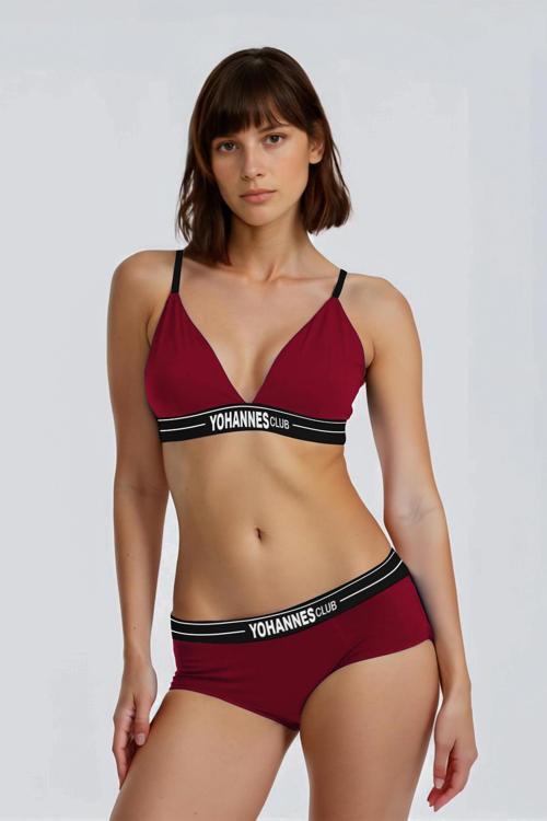 , Kadın Pamuklu İç Çamaşırı Takımı, (Üçgen Sütyen/Boxer)
