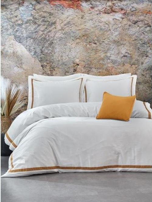 NAZİK SATEN NEVRESİM TAKIMI ÇİFT KİŞİLİK CARİSMA KREM HARDAL