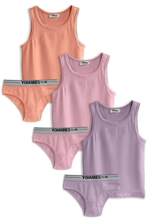 , Kız Çocuk, Pamuklu Slip&Atlet, Alt-Üst,  3 Çift Takım,
