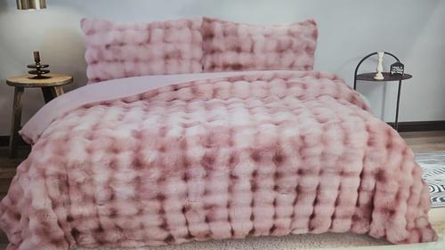 BUBBLE SOFT TAVŞAN TÜYÜ ÇİFT KİŞİLİK YATAK ÖRTÜSÜ PUDRA