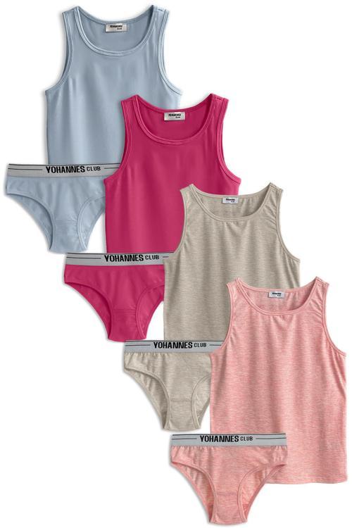, Kız Çocuk, Pamuklu Slip&Atlet, Alt-Üst,  4 Çift Takım,