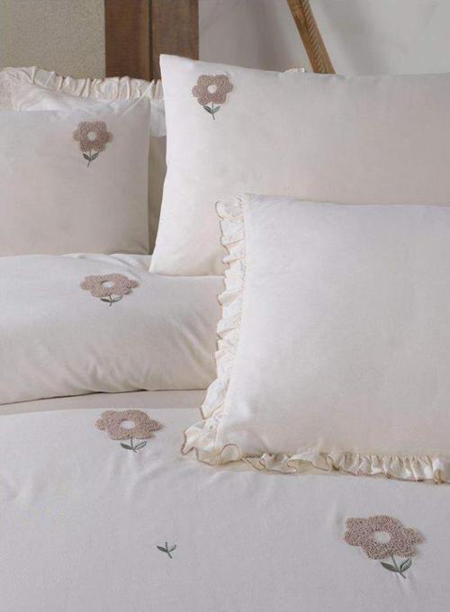 ÇİFT KİŞİLİK NAKIŞLI NEVRESİM TAKIMI FLORİTA BEJ