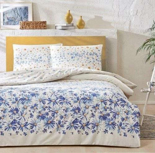 TEK KİŞİLİK RANFORCE NEVRESİM TAKIMI CAROLİNE MAVİ