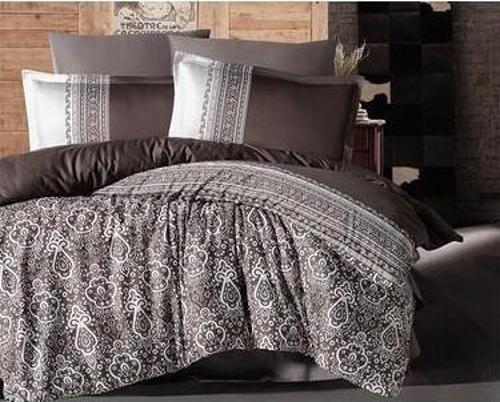 PAMUK SATEN ÇİFT KİŞİLİK NEVRESİM TAKIMI NOBEL KAHVE