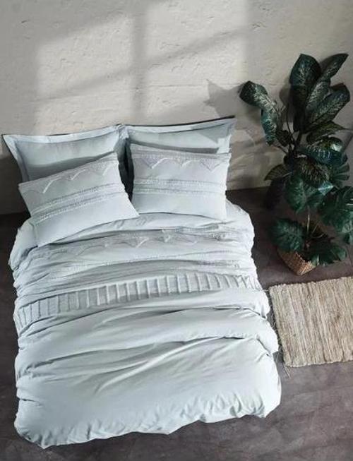 PUFF  NAKIŞLI NEVRESİM TAKIMI ÇİFT KİŞİLİK İRİS GRİ