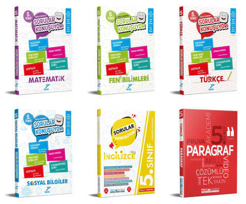 Pruva Akademi 2025 5. Sınıf Matematik + Fen Bilgisi + Türkçe + Sosyal Bilgiler + İngilizce + Paragraf Soru Seti 6 Kitap