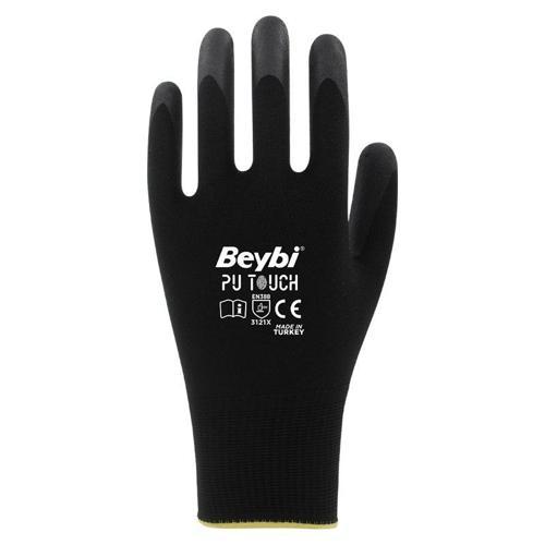 8 Beden İş Eldiveni Poliüretan Kaplı Pu Touch Siyah Montaj Eldiveni (12 Li Paket)